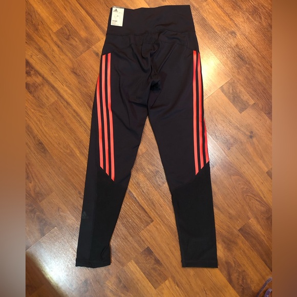 NWT Adidas 7/8 Length Leggings. Size small. Dark blue with red stripes. - Picture 4 of 9